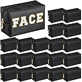 Cunno 20 Pcs Preppy Makeup Bags PU Leather Cosmetic Pouch with Zipper Waterproof Make up Bags Toiletry Beauty Container for Women Bridal Shower Favors End of the Year Teacher Gifts(Black)