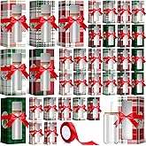 Windyun 36 Pcs Christmas Tumbler Gift Box with Ribbon for Sublimation Glass Transparent Tumbler Gift Boxes for 12oz 16oz 20oz Glass Cup Packaging for Jars Mug Can Xmas Party Supplies (Plaid Style)