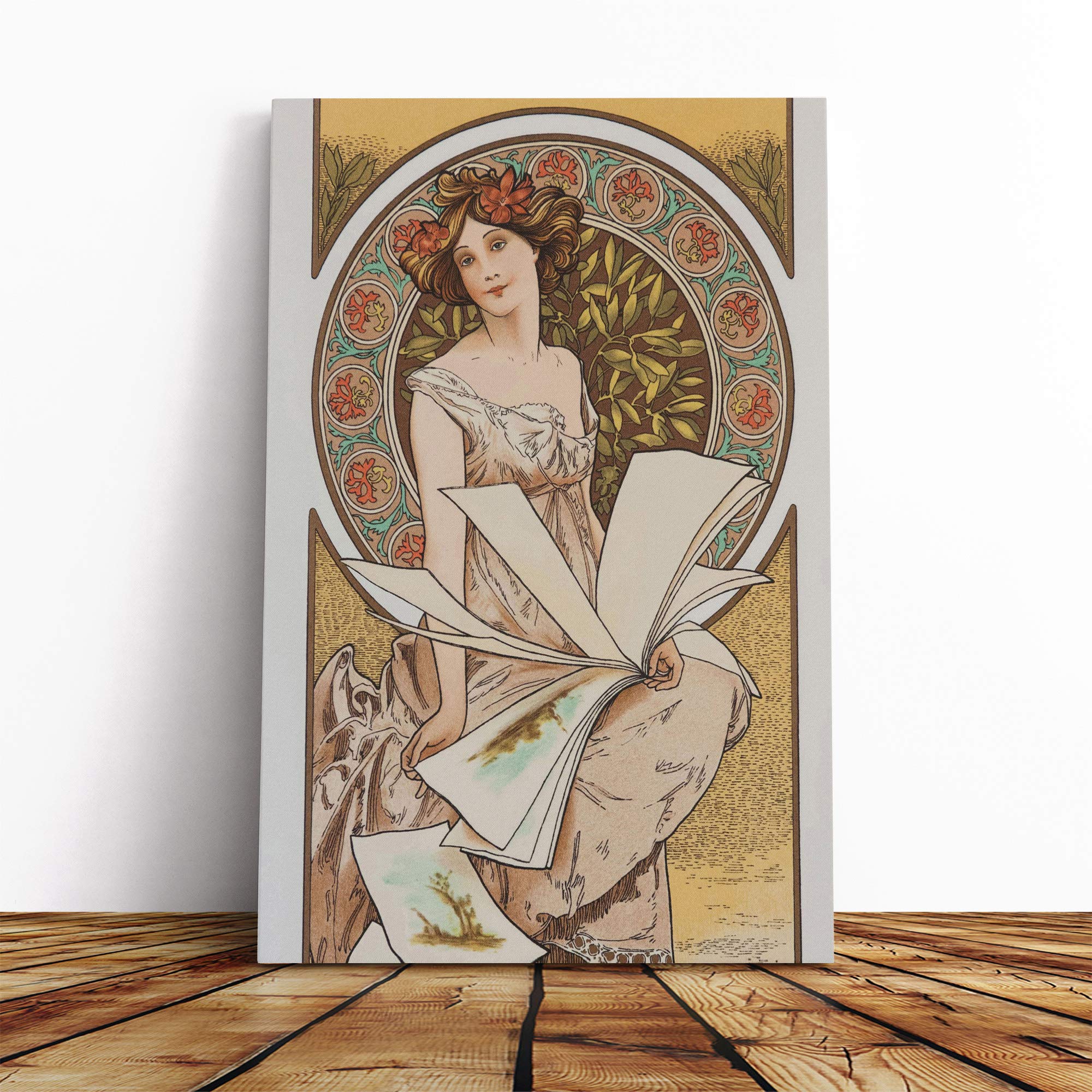 Alphonse Mucha Piece (3) Canvas Print | Gallery Wrapped 30mm Frame Wall Art | 20x14 inches | Ready to Hang | Modern Picture | Living Room Bedroom Lounge Office