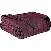 Superior Basketweave Cotton Blanket, Basket Weave Design, Soft, Comfy Cover for Bed, Bedding, Bedroom, Couch Throw, Lounging, Modern Boho Medium Weighted Blankets, King, Plum