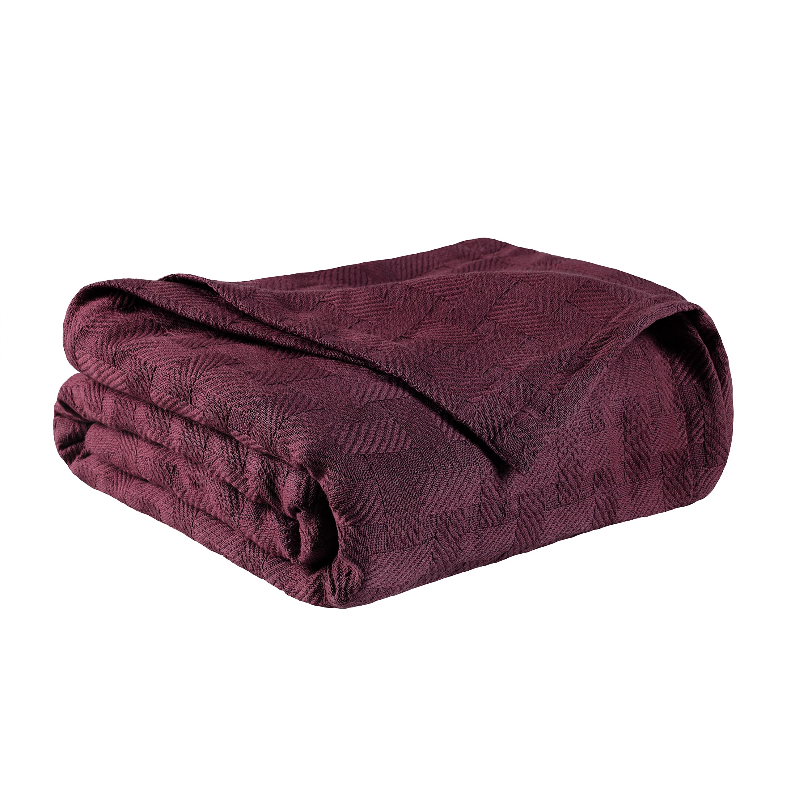 Photo 1 of Superior Basketweave Cotton Blanket, Basket Weave Design, Soft, Comfy Cover for Bed, Bedding, Bedroom, Couch Throw, Lounging, Modern Boho Medium Weighted Blankets, King, Plum
