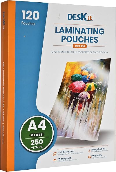 Deskit Extra-Strong Laminating Pouches A4 Gloss 250 Micron 120 Pack