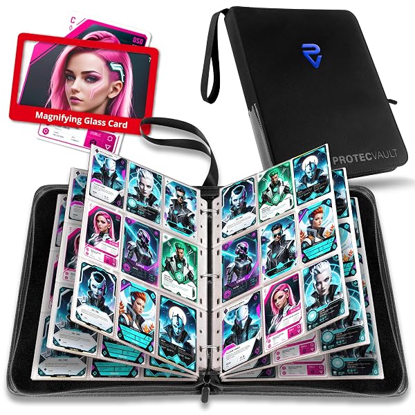 POKEMON CARD BINDER 900 POCKET WITH MAGNIFYING GLASS – TRADING CARD STORAGE ALBUM ZIPPER 3 RING FOR MTG SPORTS CARDS TCG – PREMIUM BLACK HOLDER ORGANIZER