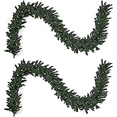 Papyrus 2 Pack of 9 ft Pre-Lit Blue Spruce Garland, Artificial, Warm White Light, Battery Powered, Indoor/Outdoor