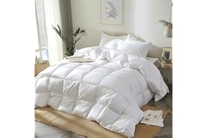 Royal Luxe Goose Feather Down Fiber Comforter - Queen Size Duvet Insert, 100% Cotton Cover All Season Comforter Ultra Soft Luxurious Hotel Bedding, 88”x88”