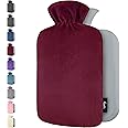 Qomfor Hot Water Bottle with Soft Fleece Cover - 1.8L Large - Premium Hot Water Bag for Pain Relief, Period Cramps, Cozy Nights, Bed Warmer, and Feet Warmer (Bordeaux)