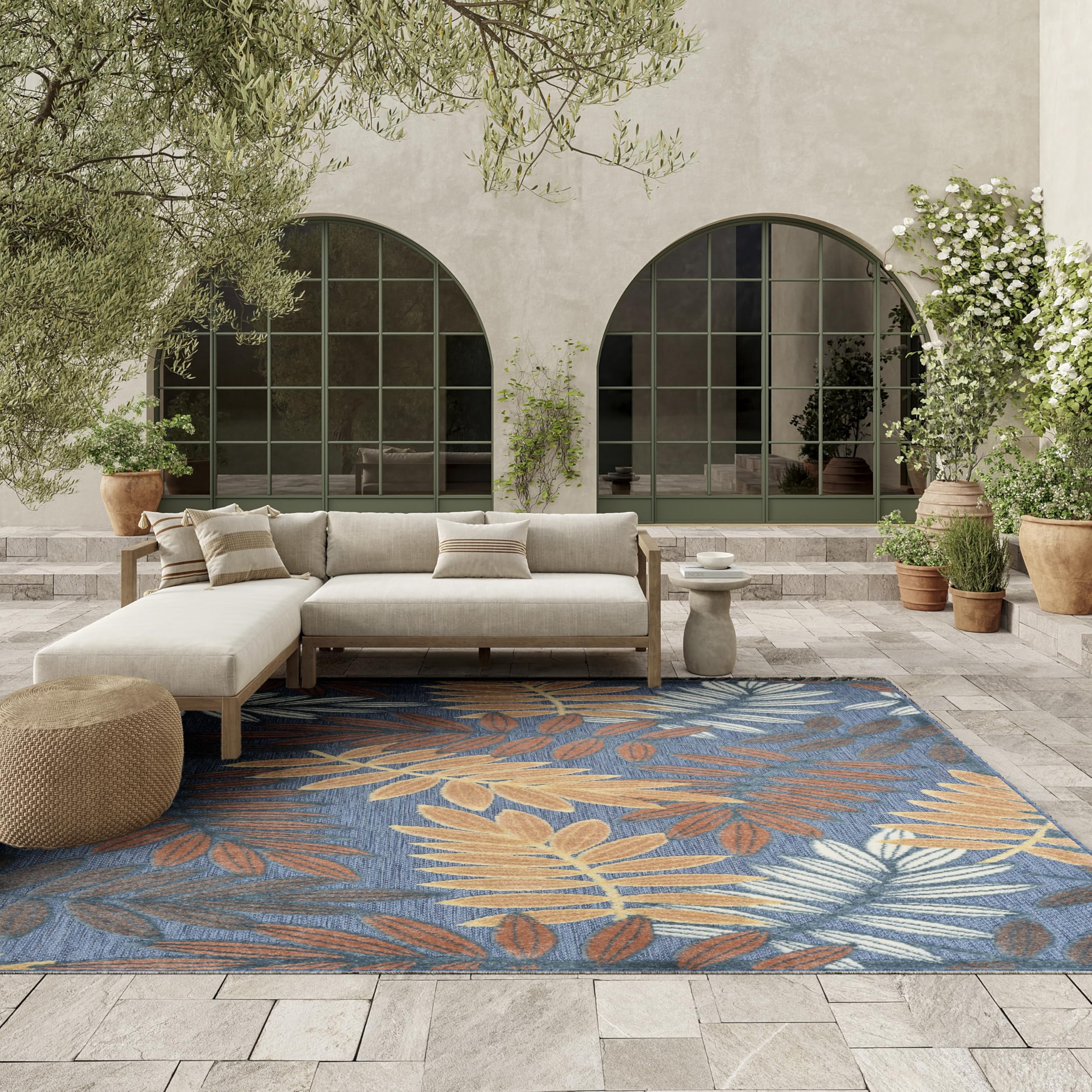 Nourison Home Aloha Blue Rose 9' x 12' Area Rug - Easy Clean, Non Shedding, Bed Room, Living Room, Dining Room, Kitchen (9' x 12') Image