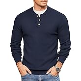 COOFANDY Men Henley Knit Sweater Dress Long Sleeve Button Pullover Sweater Casual Sweater Lightweight Slim Fit Tops