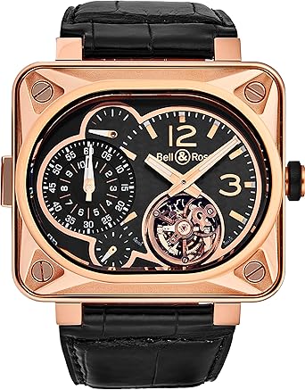 Bell & Ross Men's BR-MNUTTOURB-PG 'Minuteur' Black Carbon Fiber Dial 18K Rose Gold Tourbillon Watch