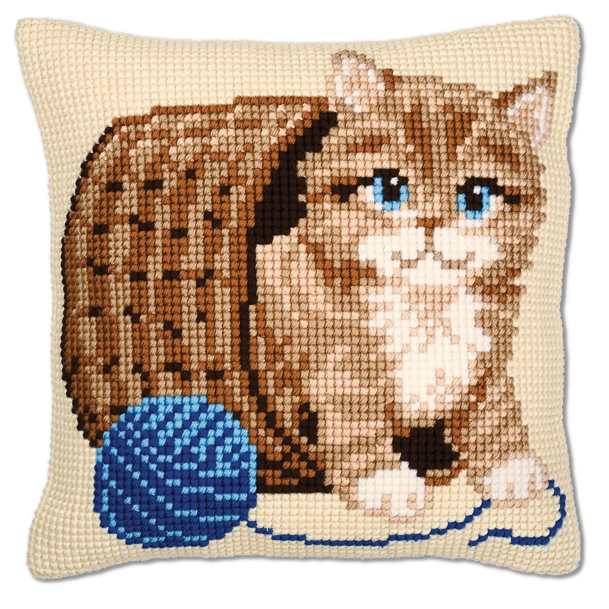 Vervaco Kitten and Wool Cross Stitch Cushion, Multi-Colour, Fabric, One, 1200ď