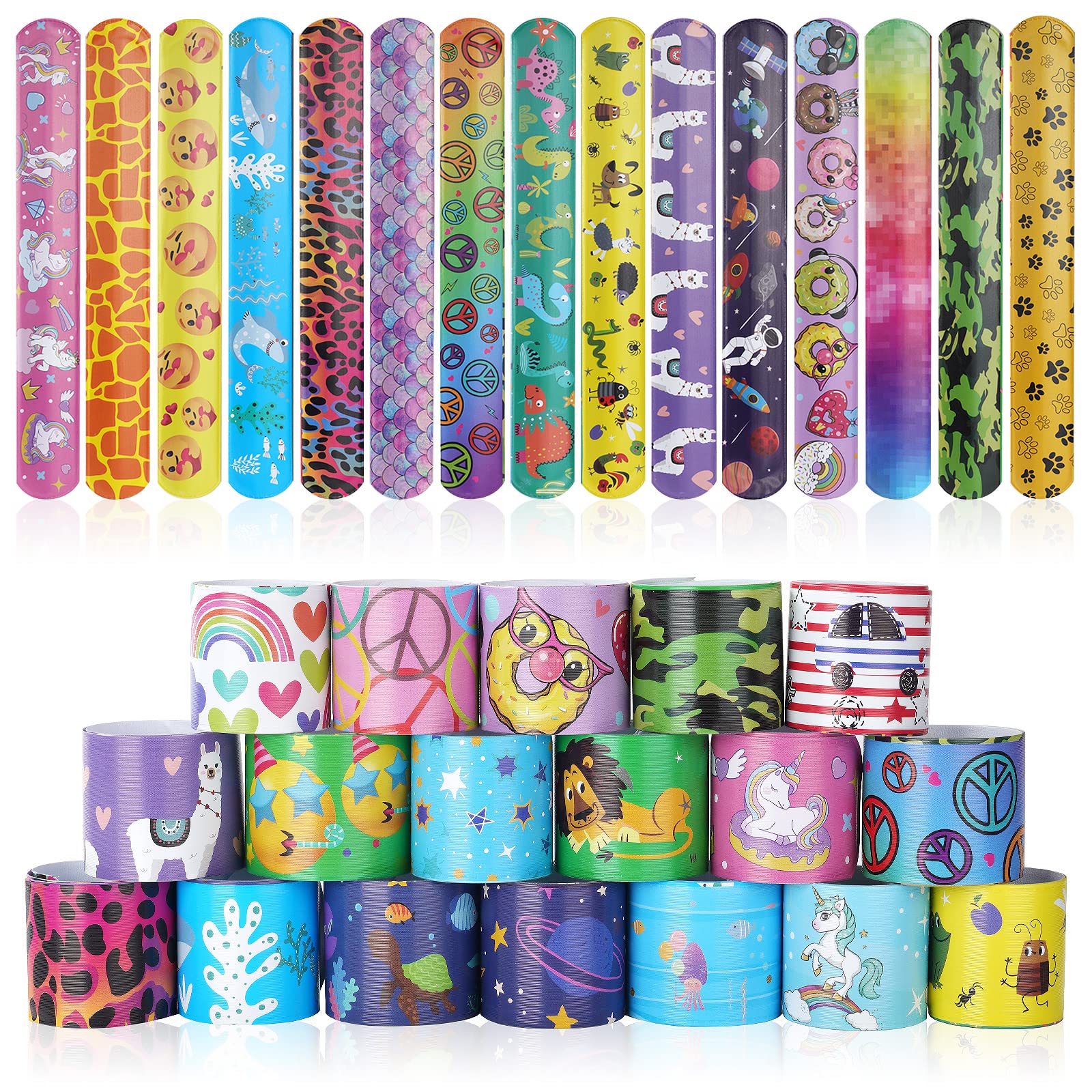 flintronic Slap Bands, 30 PCS Slap Bracelets with Tiger&Lion / Space Theme / Dinasour / Unicorn Print Patterns for Kids Birthday Party, Perfect for Party Favours Supplies