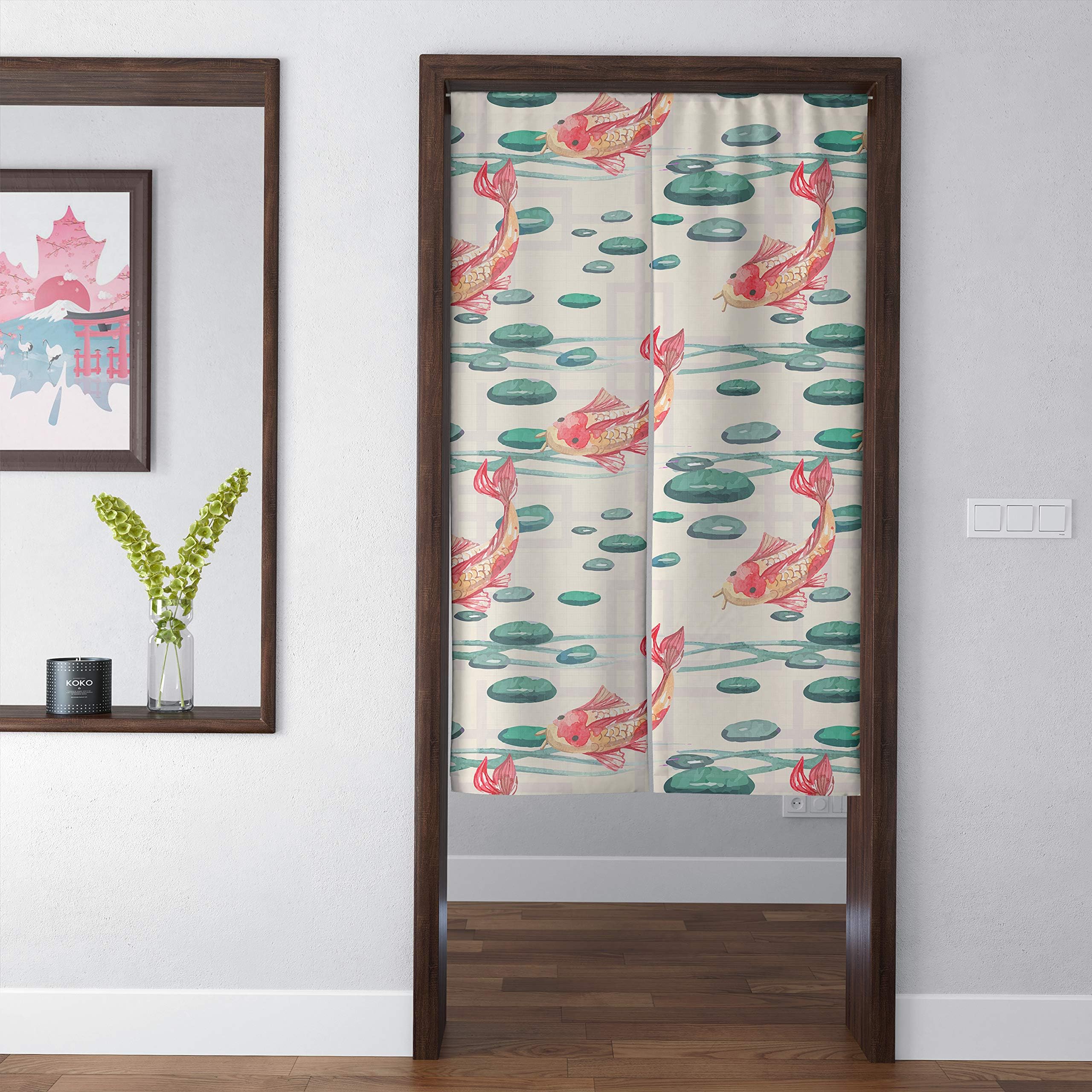Spanker Red and Green Janpanese Artistic Kio Fengshui Door Curtain for Home Kitchen Door Decor Natural Cotton Linen 34x59 inches