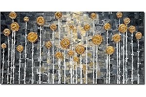 Epicler art Hand-painted Gold Flower Art Oil Painting Modern Home Wall Canvas Decorative Painting 24x48 Inchs