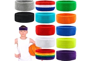 SGBETTER 12 Pack Kids Sweatbands Bulk Colorful Sweat Headband Sports Headbands Basketball Sweatband for Boys Girls Soccer Tennis Athletic Outdoor Activities, 12 Colors