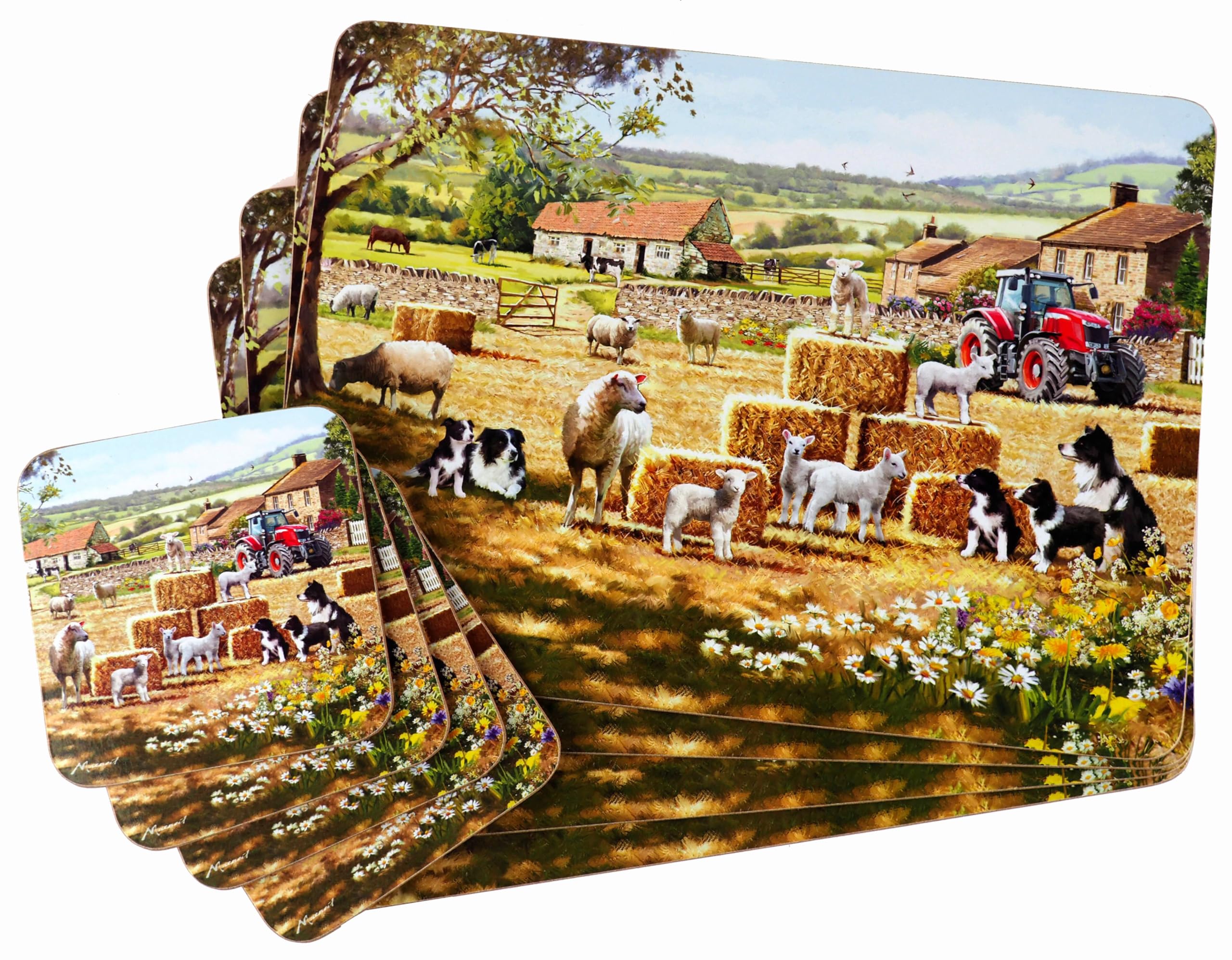 LP Set Of 4 Farm Collie Dog & Sheep Design Dinner Place Mats And Coasters