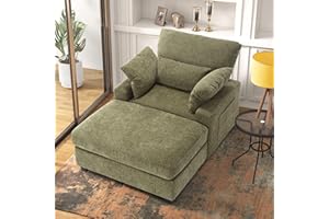 Ihanherry Chaise Lounge Chair Indoor with Ottoman, 57.52 "D Oversized Sleeper Chair, Chenille Upholstered Comfy Sofa for Bedroom, Living Room, Office(Green)