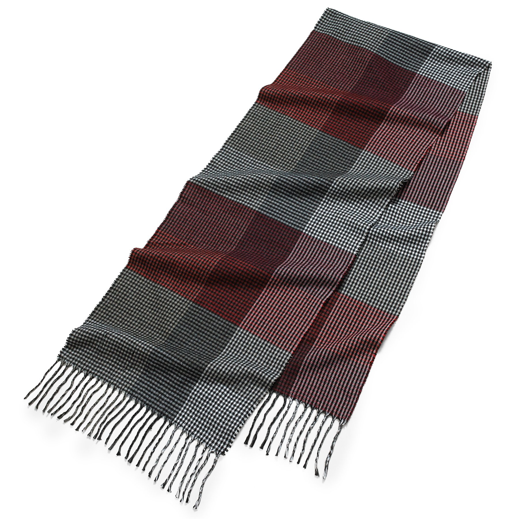 Cashmere-Feel Scarf, Super Soft & Cozy Luxury Warm Cold Weather Long Shawl 66” x 12” inch, Elegant Burgundy/Grey Small Check Fashion Tassel End Scarves Classic for Men and Women by Clara Clark
