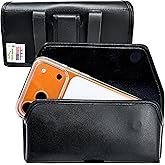 Turtleback Belt Holder for iPhone 17 ProMax or 17 Plus, Small- Fits w/Slim MagSafe or TechWoven Style Case, Premium Black Leather Horizontal Belt Loop Holster, Magnetic Closure, Leather Wrapped Clip