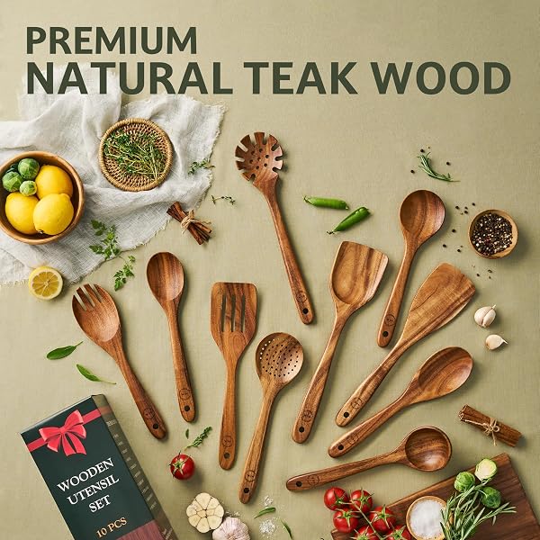 SOOMGYEOL SEOM 10-PIECE TEAK WOOD COOKING UTENSIL SET