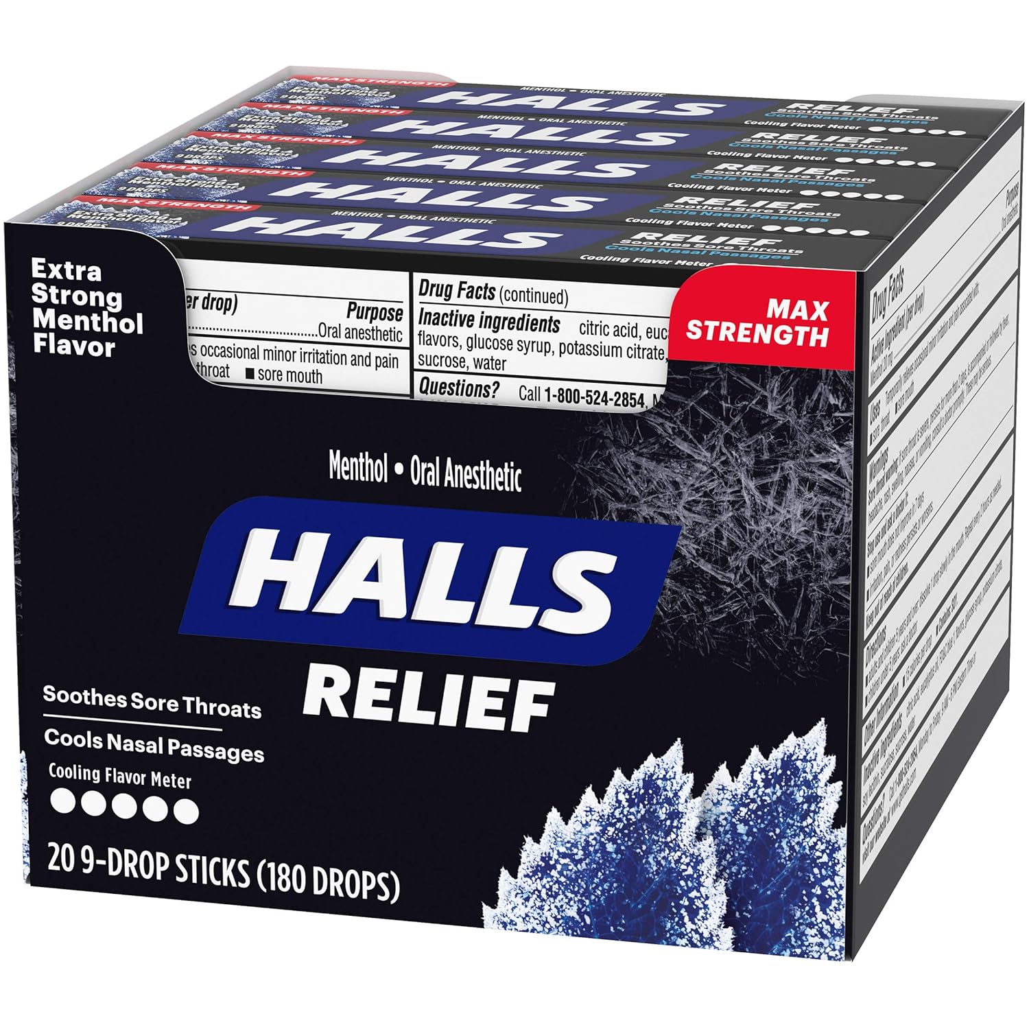 HALLS Relief Max Strength Extra Strong Menthol Throat Drops, 20 Packs of 9 Drops (180 Total Drops) : Grocery & Gourmet Food