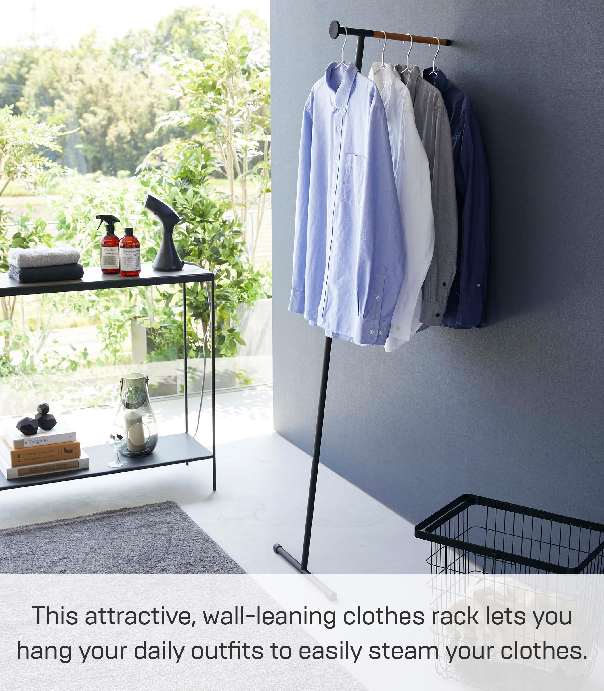 Yamazaki Home Tower Clothes Ironer Steamer Hanger Drying Rack Wall Leaning Stand for Clothing Bags Or Hats, 64