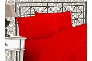 Elegant Comfort Luxurious 1500 Premium Hotel Quality Microfiber Three Line Embroidered Softest 4-Piece Bed Sheet Set, Wrinkle and Fade Resistant, King, Red