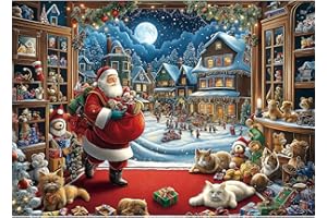 Blueforest Christmas 1000 Piece Jigsaw Puzzle for Adults - 27.5x19.7 Inches Large Holiday Scene with Santa, Toys & Snowy Village, Challenging Art Puzzle Home Decor