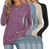 Velvelhall 4 Pack Women Nursing Shirts Breastfeeding Long Sleeve Tops Thermal Sweaters with Hidden Zipper Ribbed Maternity