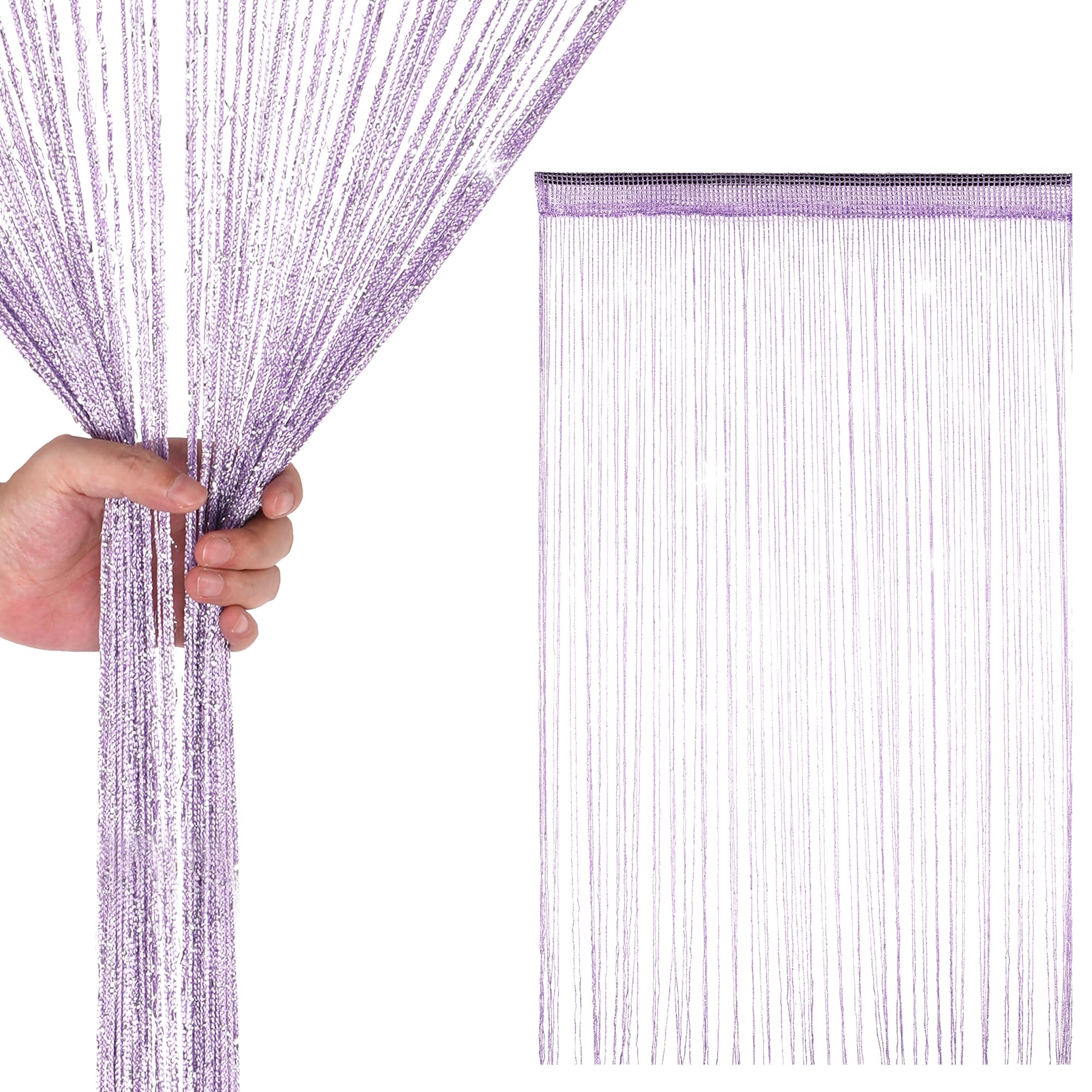 WedDecor Lilac Purple String Curtains Glitter Fringe Panel Fly Screen Room Divider Tassel Curtain for Doors, Doorway, Windows, Home Décor, Event Decoration, (90cm x 200cm)