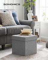 Songmics Mazie Collection Storage Ottoman Cube 38 cm Light Grey LSF82GYX view 2