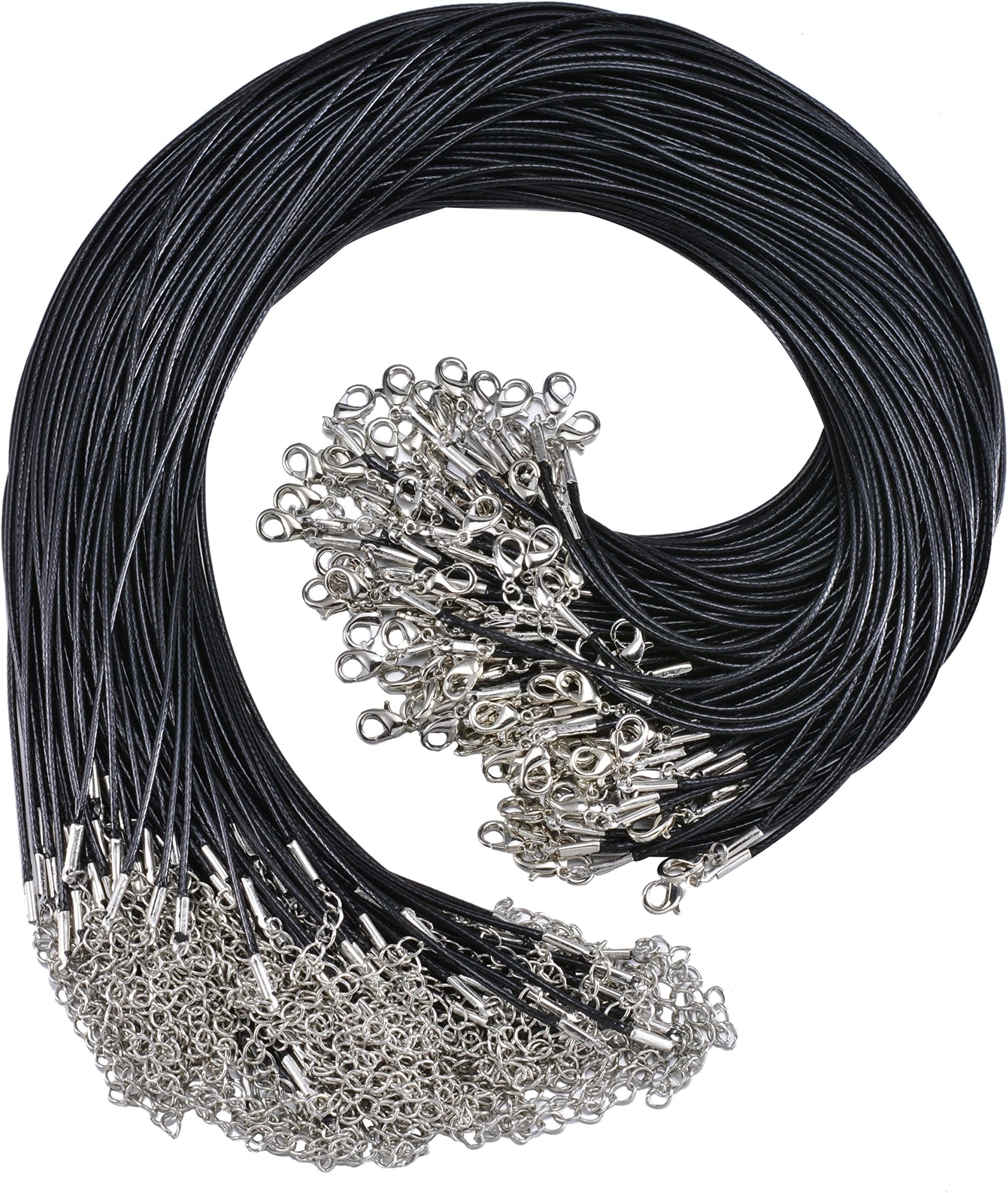 50Pcs 1.5mm Black Waxed Necklace Cord Bulk with Clasp for Jewelry Making (18¡±)