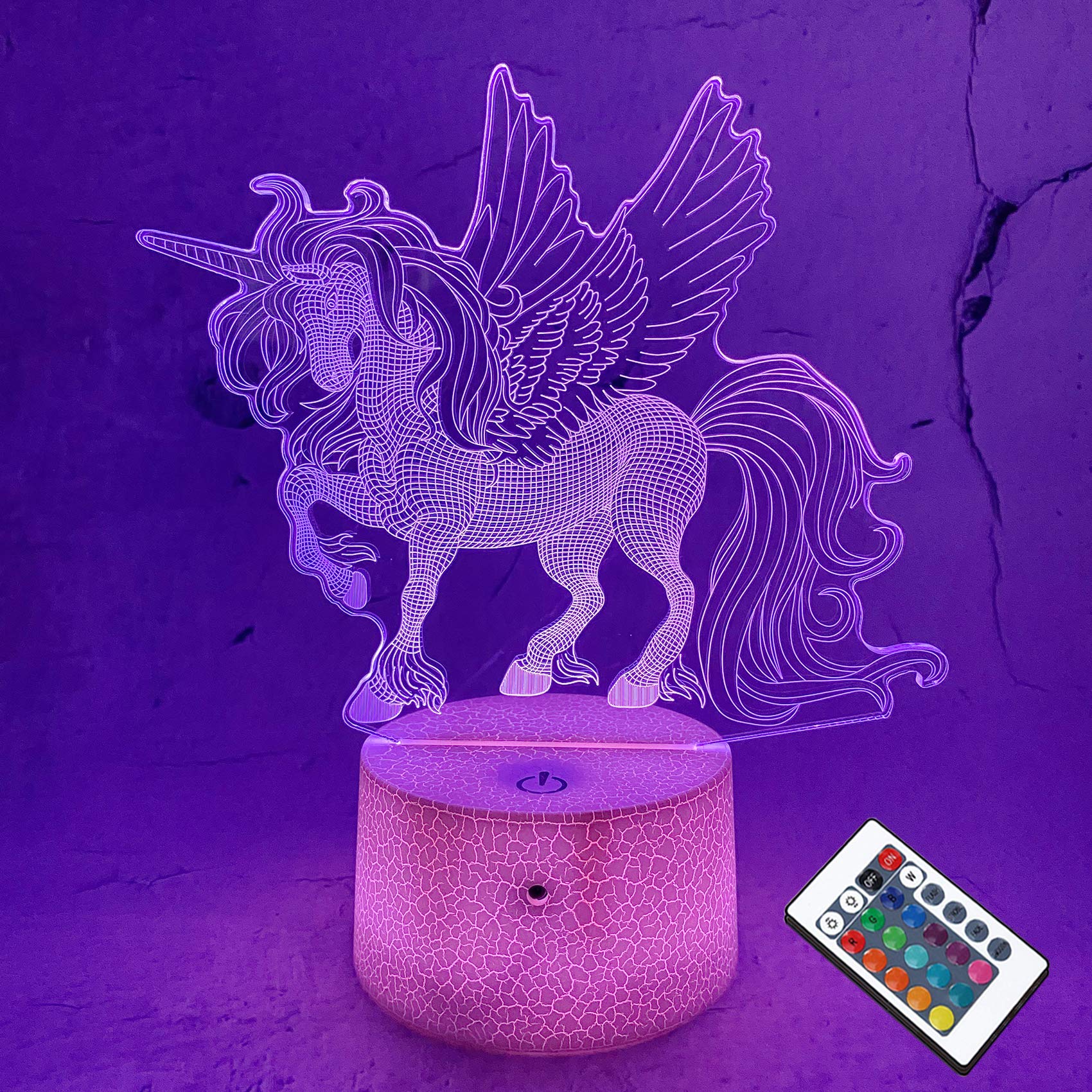 Unicorn Table Lamp for Girls, Coopark 3D Illusion Laser Night Light,with 16 Colors Changing Remote Control,Bedroom Decor Visual Image Birthday Halloween Xmas Gift for Kids Nursery