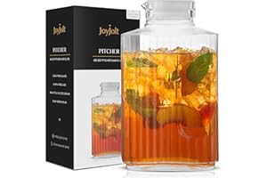 JOYJOLT 68oz Glass Pitcher with Lid (2 Lids) - Rectangle Beverage Serveware and Storage Container for Hot or Cold. Kool Aid Lemonade Pitcher, Water Containers, 2 Quart