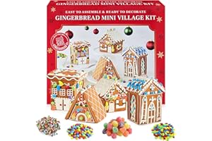 ONE CANDY WAY Gingerbread Mini Village Kit – Set Of 4 Pre-Baked Mini Houses – Easy No-Bake Christmas Decorating Kit With Icing And Candies – Kid-Friendly DIY Activity For Families, Classrooms, And Parties
