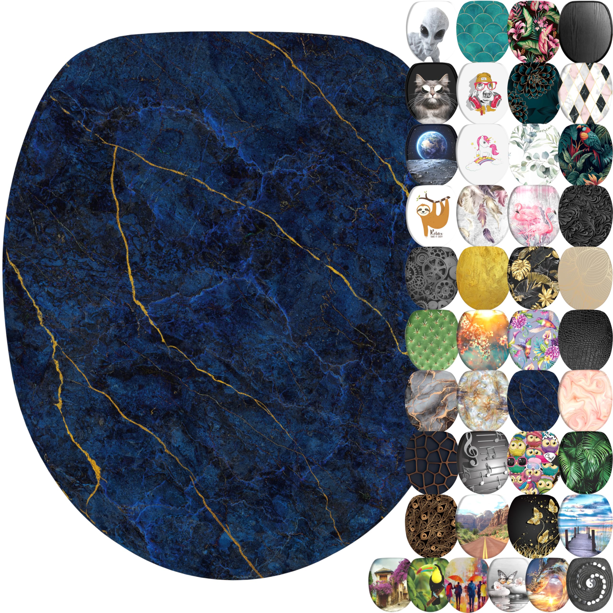 Sanilo Soft Close Toilet Seat, Wide Choice of New Toilet Seats, Stable Hinges, Easy to Mount (Marble Darkblue)