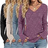 Yearntown 4 Pack Women's Maternity Nursing Tops, V Neck Breastfeeding Sweaters Long Sleeve Hidden Zipper Shirts