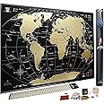 Scratch off map of the World MyMap Black Gold Large Travel map Wall Poster 35x25 Push pin map Includes Pins Tube Flags poster Map Scratch