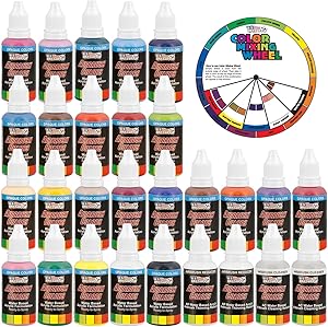U.S. Art Supply 24 Color Acrylic Airbrush, Leather & Shoe Paint Set Opaque Colors Plus Reducer, Cleaner & Color Mixing Wheel
