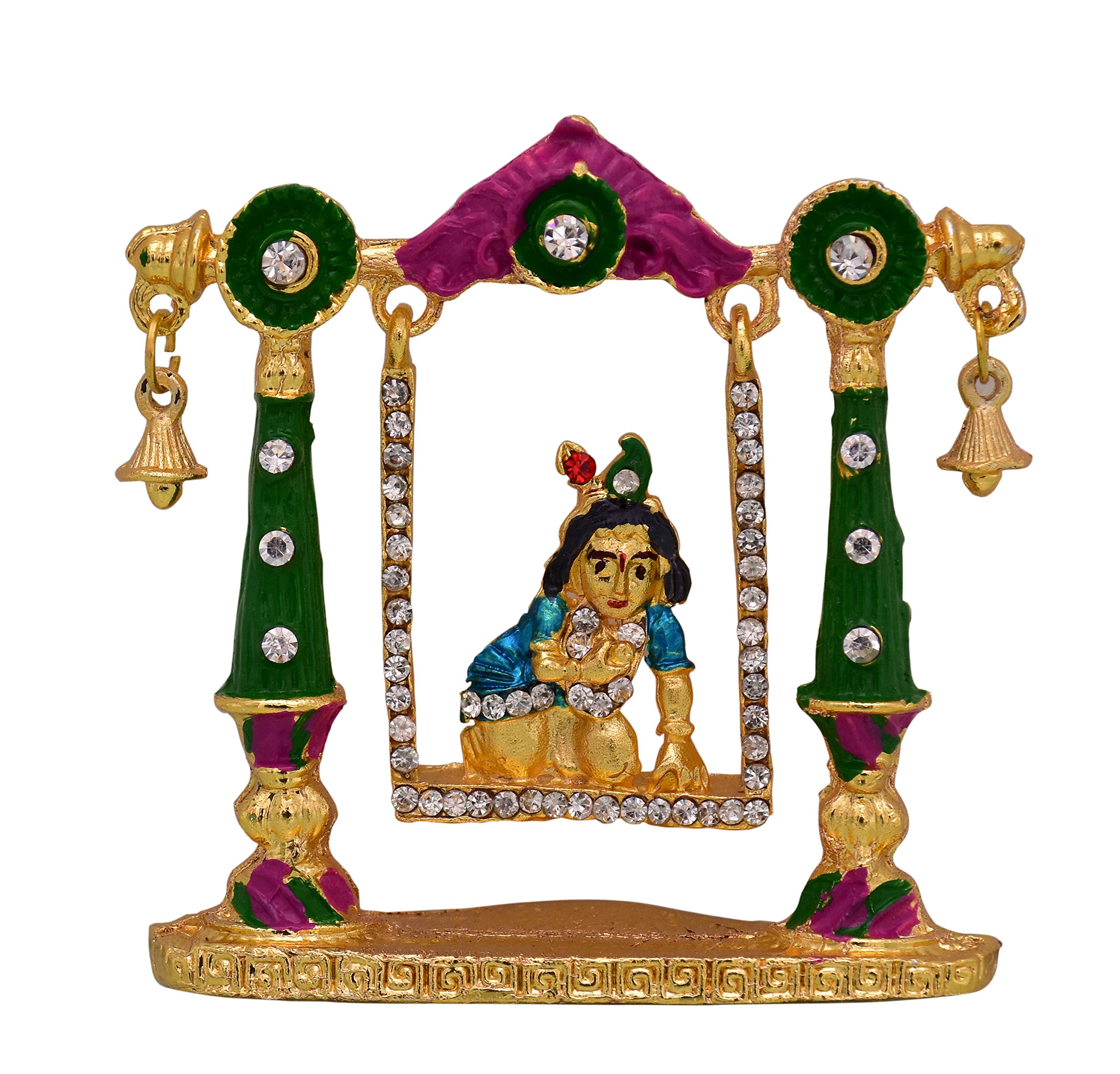 Purpledip Krishna BalGopal In Swing Statue: Small Idol for Home Temple Mandir Office Table Shop Shelf (10771)
