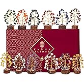 Crystal Tree Set of 12 Unique Birthday Gifts for Women, Sister, Mom, Home Office Decor, Shelf Desk Decoration for Positive Energy, Bring Good Luck, Money, Reiki Healing, Chakra Tree of Life Gift Sets