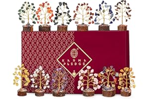 KARMAPLEDGE Crystal Tree Set of 12 Unique Birthday Gifts for Women, Sister, Mom, Home Office Decor, Shelf Desk Decoration for Positive Energy, Bring Good Luck, Money, Reiki Healing, Chakra Tree of Life Gift Sets
