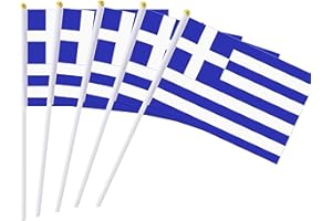 Kind Girl 25 Pack Hand Held Small Mini Flag Greece Flag Greek Flag Stick Flag Round Top National Country Flags,Party Decorations Supplies for Parades,World Cup,Festival Events,International Festival