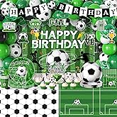 Soccer Birthday Party Decorations,276pcs Soccer Party Decorations Soccer Birthday Plates Napkins Cups Tablecloth Backdrop Cake Topper Balloon Arch for Soccer Party Supplies,Serve 24