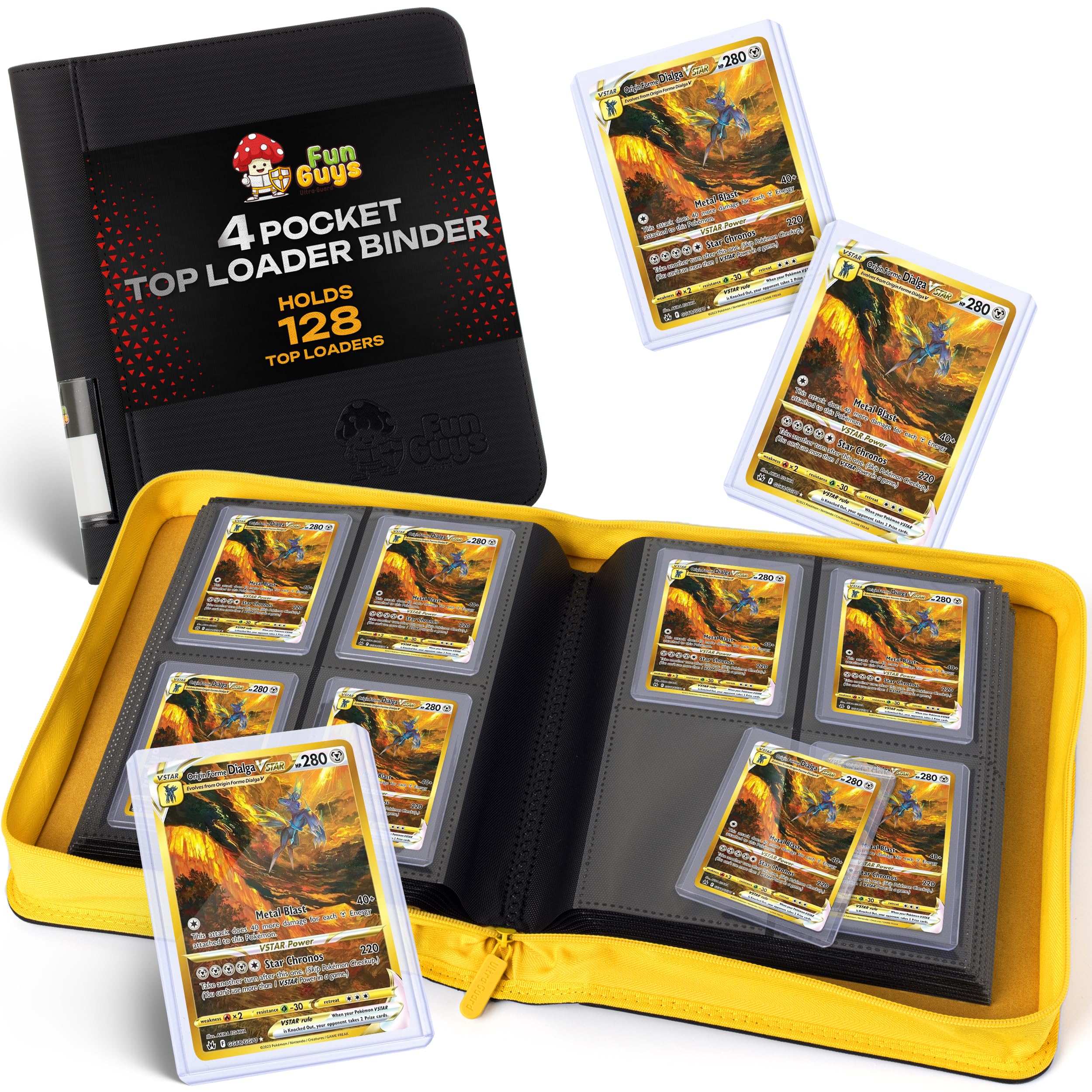 FunGuys Toploader Binder, Trading Card Binder Storage,128 4 Pocket Top Loader Pokemon Binder, Card Collection for Yugioh, MTG, TCG, Card Folders for Trading Cards