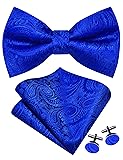 GUSLESON Mens Royal Blue Bow Tie Set for Wedding