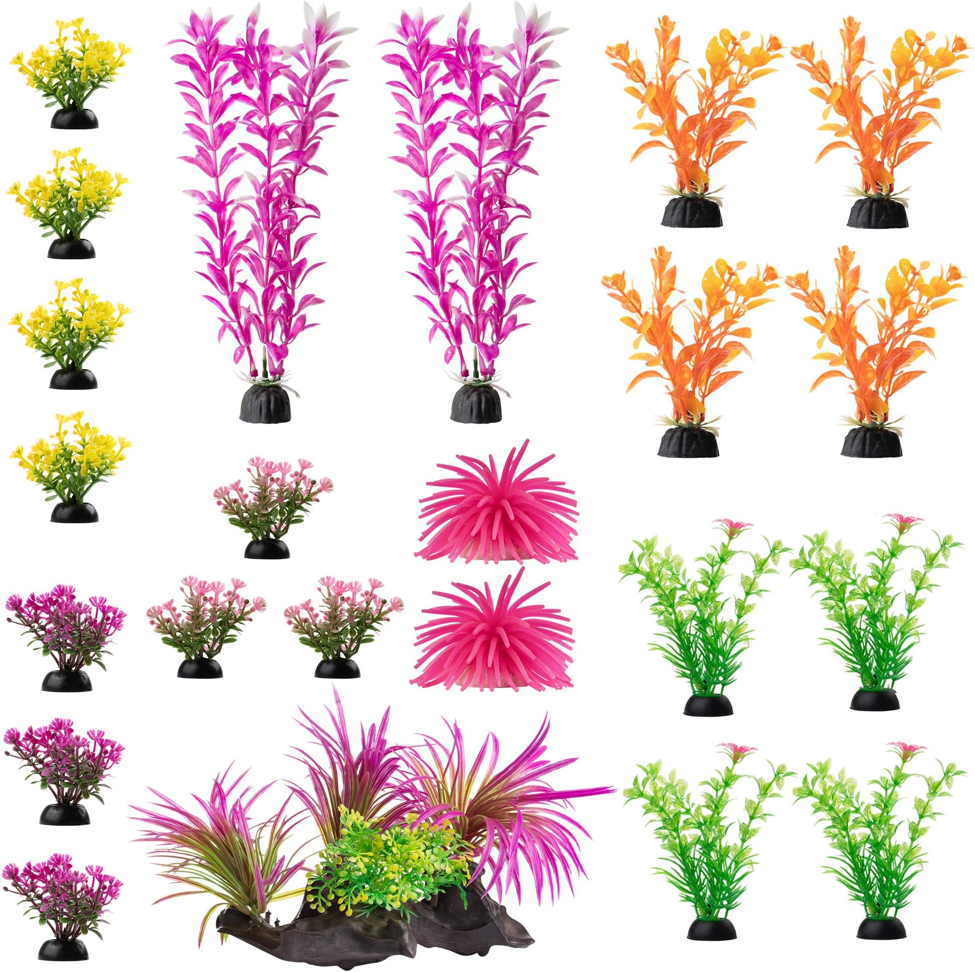 AroPaw Aquarium Decorations 20-30 Pack Lifelike Plastic Decor Fish Tank Plants, Small to Large