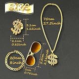 PGKDYC 4Pcs Gold Digger Costume Dollar Necklace Pound Glasses Rapper Hip Hop Set view 2