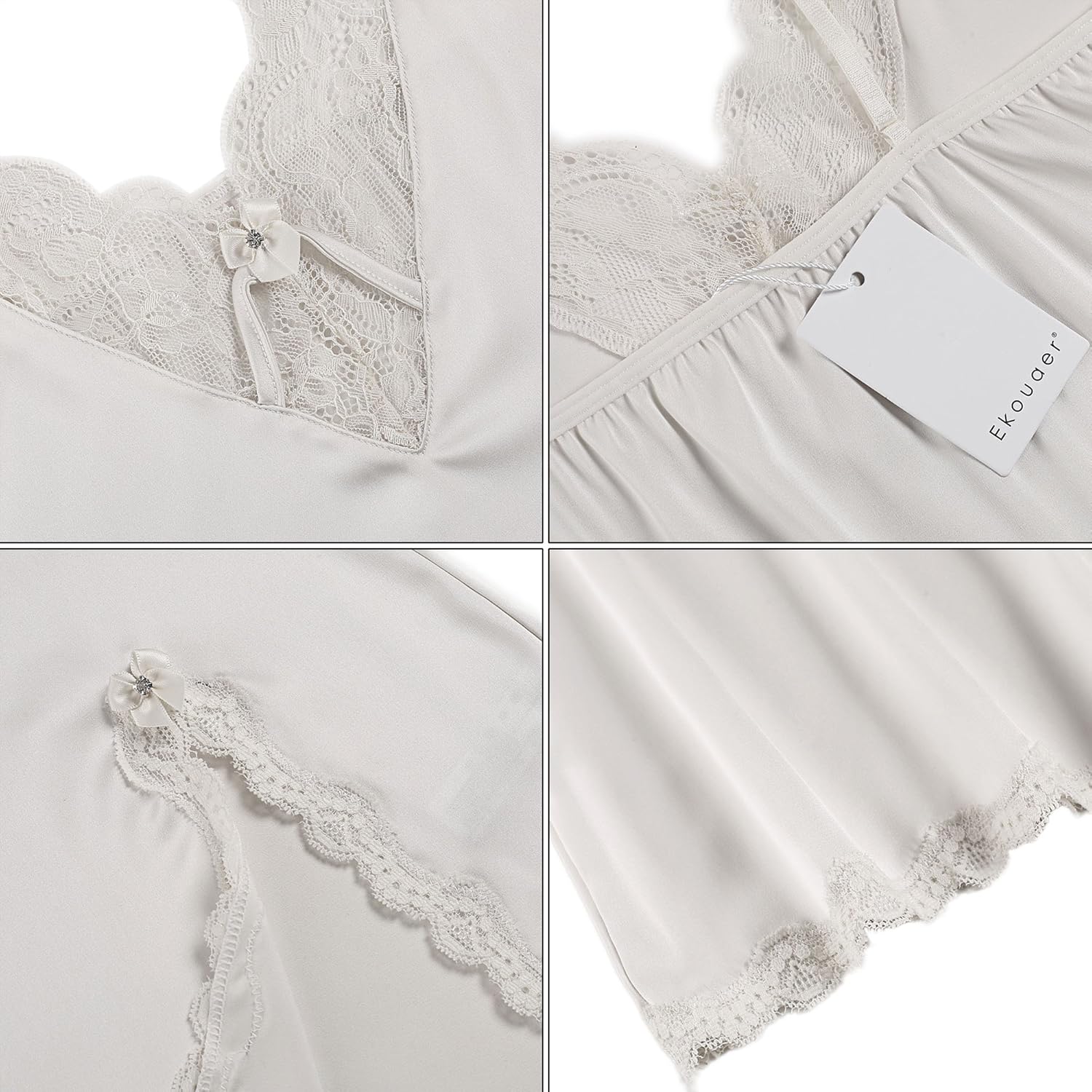 Ekouaer Sleepwear Sexy Lingerie Nightgown Lace Chemise Satin Slip Silk Negligee Nightie Bridal Babydoll for Women at  Women’s Clothing store
