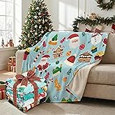 Buryeah 4 Pcs 40 x 50 Inch Christmas Throw Blanket Warm Soft Santa Claus Christmas Tree Gingerbread Plush Blanket Flannel Fleece Throw for Xmas Couch Chair Bedroom Picnic Home Decoration