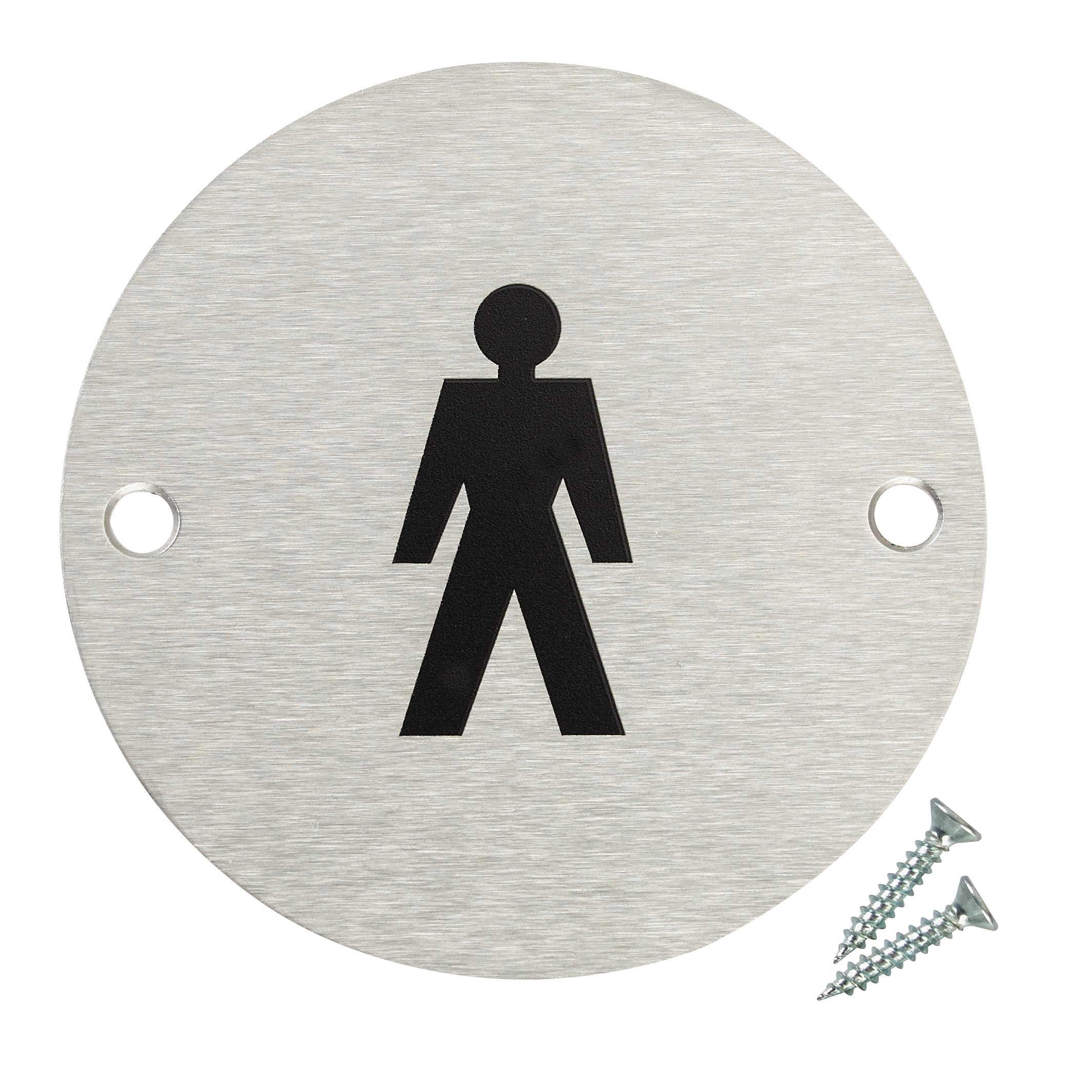 Fire Door Guru® Door Sign - 76mm Disc - Stainless Steel Safety Sign - Fixings Included (Male)
